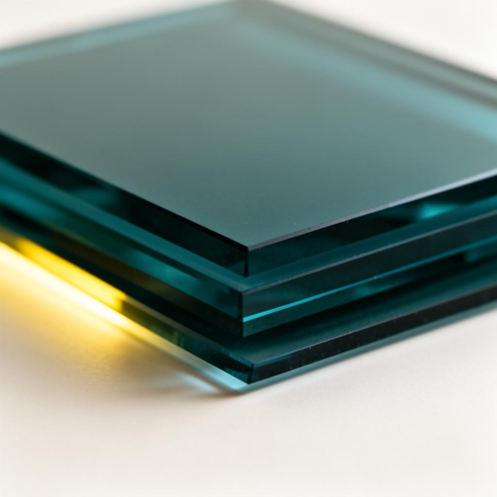 Layered translucent teal glass evoking clarity and audit